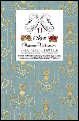 Tissu ameublement Jacquard style Empire Or Bleu au mètre intérieur tapisserie rideau