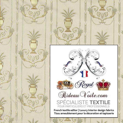 Tissu ameublement Jacquard style Empire Or Crème au mètre intérieur tapisserie