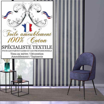 Toile à tapissier Coton rayé ligne bleu ameublement au mètre siège couture fauteuil rideau