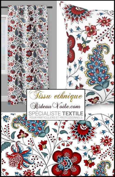 Tissu ameublement motif Palais Indien Paisley Jacquard fleur mètre rideau bleu rouge