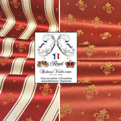Tissu Jacquard mètre motif Fleur de Lys Empire Baroque Rouge rayure rideau