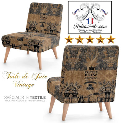 fabrics burlap sack upholstery Coffe | Imprimé Fond sac de Toile Jute imprimé café