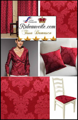 Tissu ameublement mètre jacquard DAMASCO Baroque rideau xtrento rouge vif