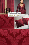 Tissu au mètre jacquard Damasco Baroque rideau rouge bordeaux Liturgique Damassé
