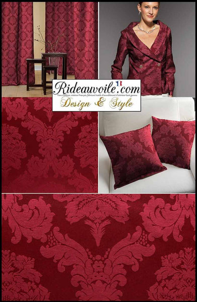 Tissu au mètre jacquard Damasco Baroque rideau rouge bordeaux Liturgique Damassé