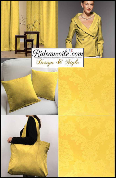 Tissu d'éditeur d'ameublement mètre jacquard Damasco Baroque jaune
