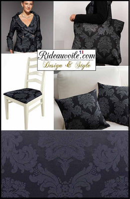 Tissu ameublement mètre jacquard DAMASCO Baroque rideau xtrento bleu navy