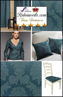 Tissu jacquard DAMASCO d'ameublement bleu jeans tapisserie Baroque rideau sur mesure