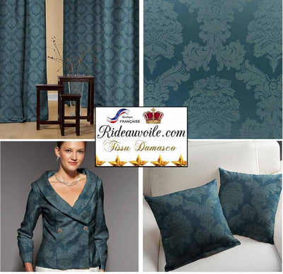 Tissu jacquard DAMASCO d'ameublement bleu jeans tapisserie Baroque rideau sur mesure