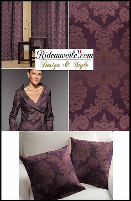 Tissu au mètre Empire Baroque ameublement Damasco vorhang mauve aubergine