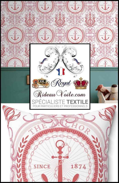 Toile de Jouy tissu ameublement imprimé style Marin Pêcheur Anchor design Interior