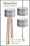 Abat jour rond sur mesure tissu bleu ornement Baroque floral feuilles imprimés volutes