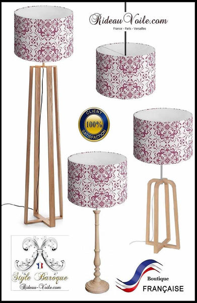 Abat-jour rond sur mesure tissu rouge ornement Baroque floral feuilles imprimés volutes
