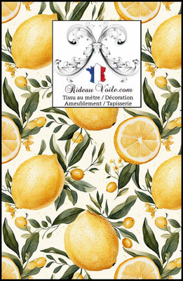 Tissu décoratif au mètre / papier peint motif agrume imprimé citron citrus rideau voilage