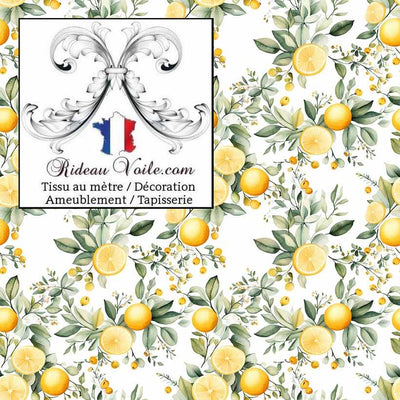 Tissu ameublement au mètre & papier peint motif agrume imprimé fruit citron citrus