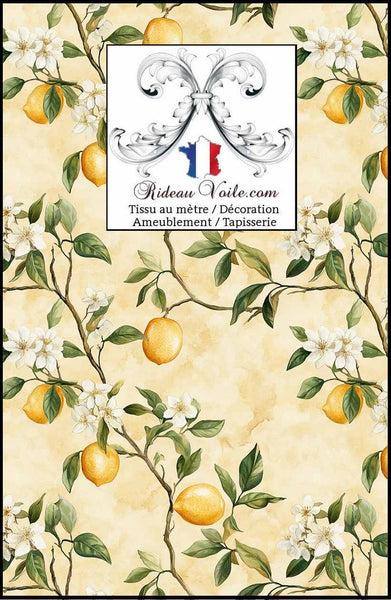 Tissu ameublement au mètre & papier peint motif agrume imprimé fruit citron citrus
