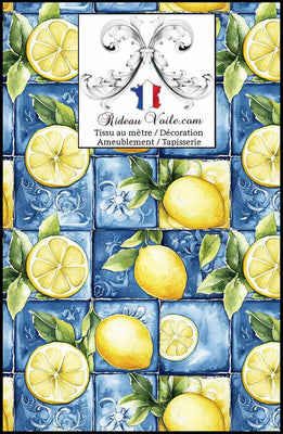 Imprimé motif agrume citron botanique citrus tissu ameublement mètre rideau voilage