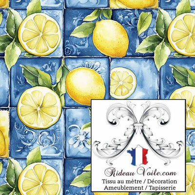 Imprimé motif agrume citron botanique citrus tissu ameublement mètre rideau voilage
