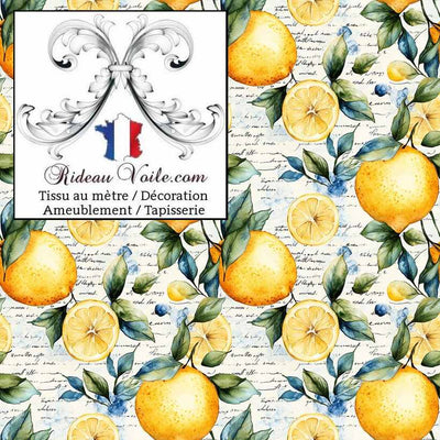 Tissu d'ameublement intérieur au mètre motif agrume citron botanique citrus confection