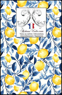 Tissu occultant ignifuge d'ameublement intérieur mètre motif citron citrus & Papier peint