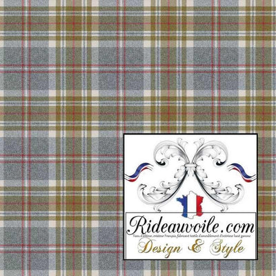 Tissu ameublement motif à carreaux gris vert Tartan design Laine mètre Ignifuge