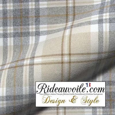 Tissu ameublement intérieur motif à carreaux Tartan beige effet Laine mètre Ignifuge
