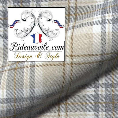 Tissu ameublement intérieur motif à carreaux Tartan beige effet Laine mètre Ignifuge
