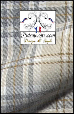 Tissu ameublement intérieur motif à carreaux Tartan beige effet Laine mètre Ignifuge