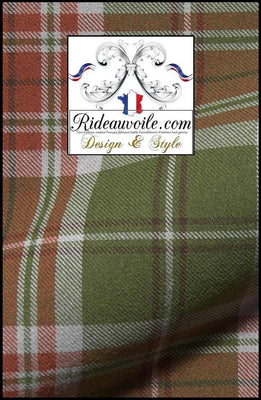 Tissu ameublement intérieur motif à carreaux Tartan vert effet Laine mètre Ignifuge
