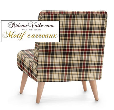 Tissus velours ameublement Acheter au mètre imprimé carreaux tartan écossais marron beige. tissu décoration d'intérieure, textile au mètre motif tapissier.