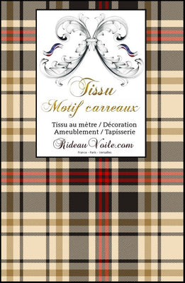 Tissus velours ameublement Acheter au mètre imprimé carreaux tartan écossais marron beige. tissu décoration d'intérieure, textile au mètre motif tapissier.