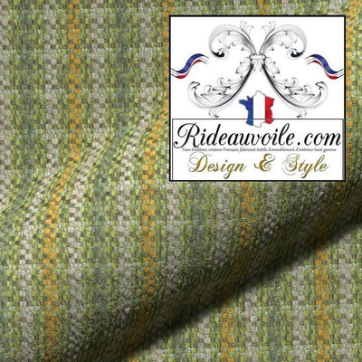 Tissu d'ameublement intérieur à rayures lignes vert velours chenille style campagne