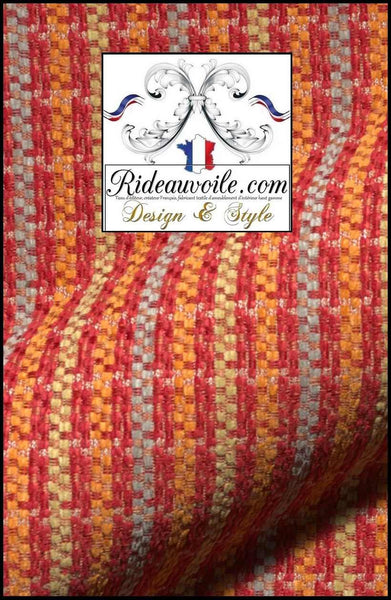 Tissu d'ameublement intérieur à rayures lignes velours rouge chenille style campagne