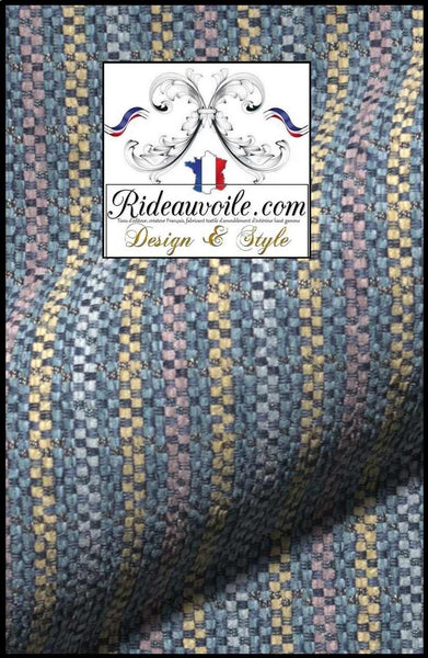 Tissu à rayures lignes velours chenille bleu Architecte d'intérieur Chalet campagne