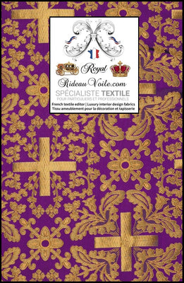 Tissu ameublement Médiéval Brocart liturgique sacerdotaux violet Or mètre