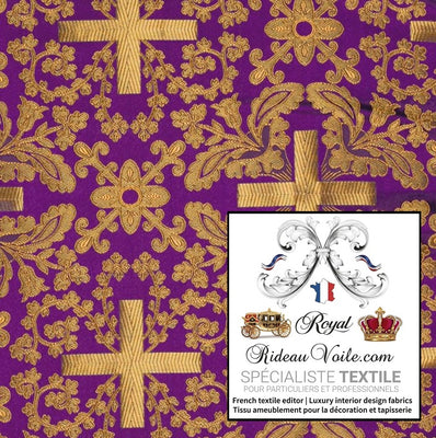 Tissu ameublement Médiéval Brocart liturgique sacerdotaux violet Or mètre