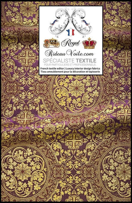 Tissu d'ameublement église Brocart liturgique sacerdoce clergé violet Or mètre