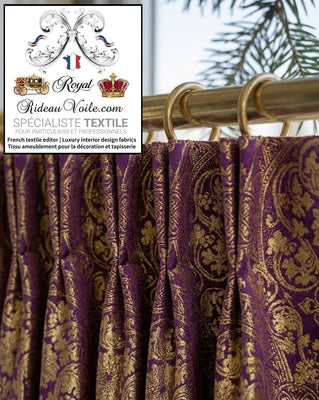 Tissu d'ameublement église Brocart liturgique sacerdoce clergé violet Or mètre