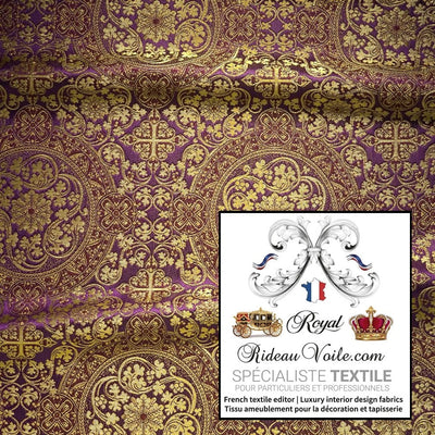 Tissu d'ameublement église Brocart liturgique sacerdoce clergé violet Or mètre