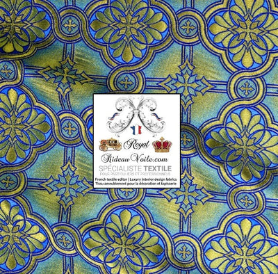 Tissu d'ameublement intérieur Brocart liturgique clergé BLEU mètre confection rideau