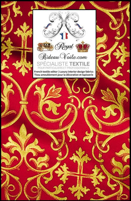 Tissu ameublement Brocart rouge liturgique Damassé or le mètre confection rideaux
