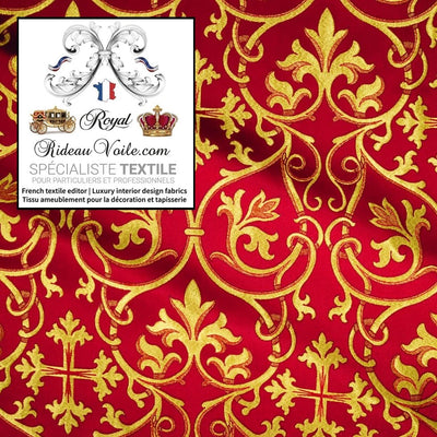Tissu ameublement Brocart rouge liturgique Damassé or le mètre confection rideaux