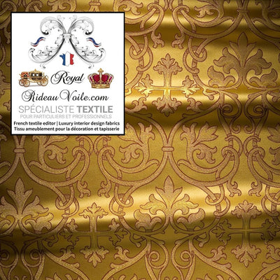 Tissu ameublement Brocart doré liturgique Damassé or mètre confection rideau