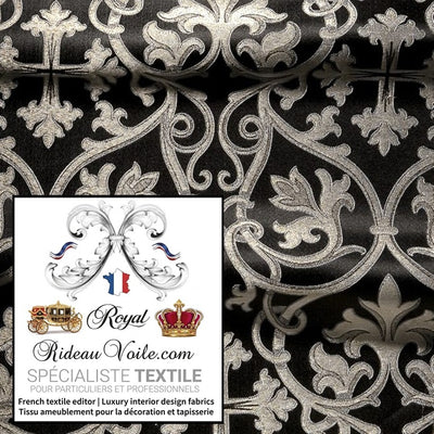 Tissu ameublement Brocart liturgique Damassé noir argent mètre confection rideau
