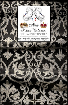 Tissu ameublement Brocart liturgique Damassé noir argent mètre confection rideau