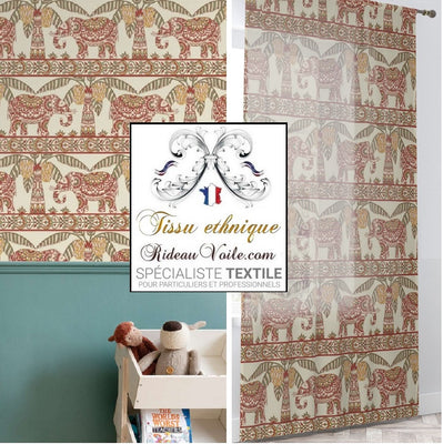 Tissu voilage Toile occultant ignifuge motif Indien Jacquard éléphant mètre rideau