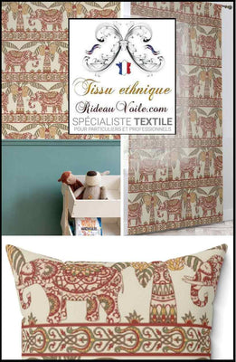 Tissu voilage Toile occultant ignifuge motif Indien Jacquard éléphant mètre rideau