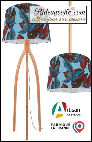 Fabrication suspension création abat-jour motif Exotique Feuille tropicale bleu rouge