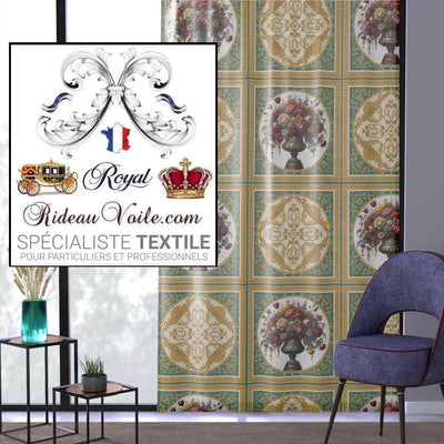 Collection Victorien Florale Ornement Vintage Tapisserie - Tissu d'ameublement imprimé d'un design d'inspiration vintage. Motifs à ornements Baroque Rococo et vase Victorien & bouquet florale.