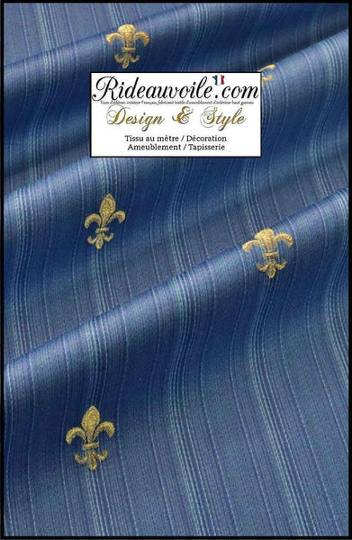 Jacquard Baroque tissu ameublement grande largeur 280cm bleu fleur de Lys or